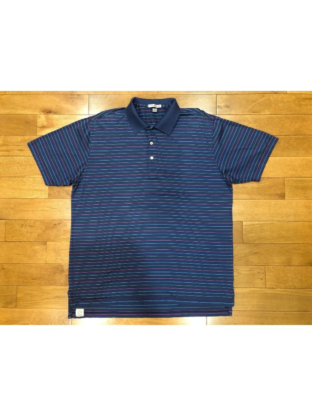 Peter Millar Cotton Blue Striped Short Sleeve Polo Shirt Luxury Sportswear Sz L